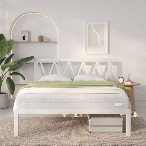 Novilla Rete Letto Matrimoniale 160x200 con Testiera e Pediera, Struttura Letto a Doghe in Legno, Spazio di Archiviazione Sotto al Letto, Perfetto per Tutti Tipi di Materassi, Nero, Bianco