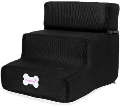 Poo4kark 3-stufige Hundetreppe, Haustierleiter-Abdeckung, abnehmbare, Bequeme, rutschfeste Hunderampe, Treppen, geeignet für kleine Hunde Heimtierbedarf Für Hundespielzeug (Black, One Size)