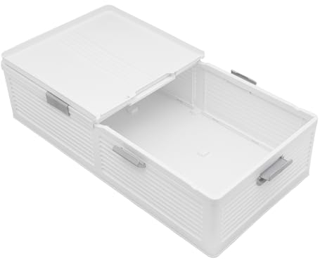 SuhoFutus Unterbettbox, Unterbett Aufbewahrungsbox mit Rollen, Kunststoffbox mit Doppelseitige Deckel, Faltbar Unterbett Aufbewahrungsbox/Unterbettkommode, Weiß, 101 x 51.5 x 24 cm