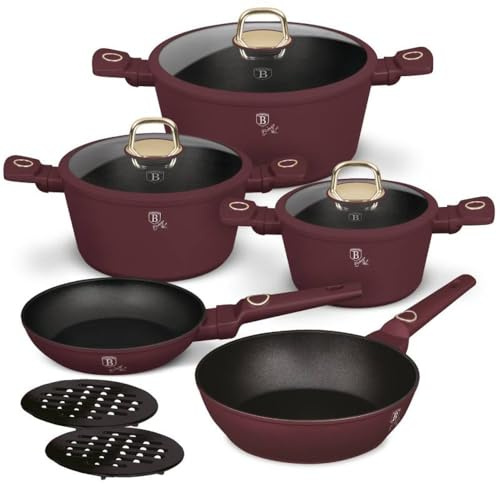 Berlinger Haus 10 st aluminium non-stick induktion köksredskap set – kastruller och stekpannor med lock för hem kök ugn diskmaskinssäker, miljövänlig kompatibel med alla spisar, induktions matlagning