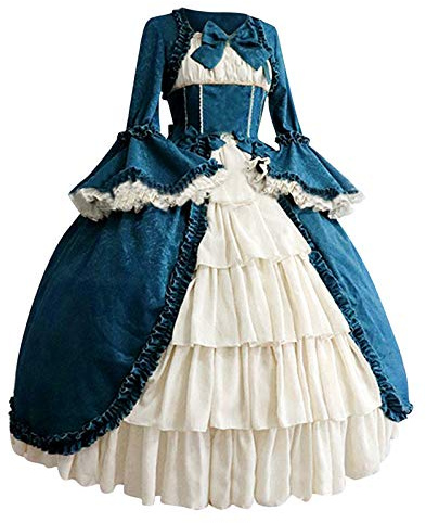 Vestido Rococó Largo Multicapa para Mujer - Retro Gótico Elegante con Manga Trompeta, Escote Cuadrado y Lazo - Ideal para Baile de Graduación, Noche o Princesa Vokuhila