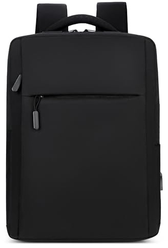 DORRISO Enkel Ryggsäck Herr Bärbar 15,6 Tum Casual Ryggsäckar Med USB-Laddningsport Lättviktig Praktisk Stöldskyddad Ryggsäck College Resa Arbete Camping Vattentät Polyester, Svart, L
