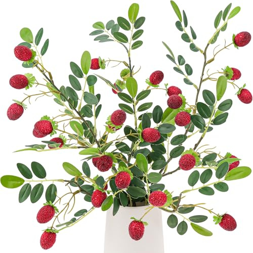Funzhan 3 steli di piante di lampone artificiali, 87 cm, rami di lamponi finti, bouquet di bacche simulate per decorazione domestica, fotografia, decorazione per matrimoni