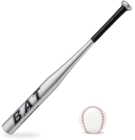 25 Inch Baseball Bat Set Strong Aluminium Baseball Bat Full Size Non-Slip Handle Light Weight Smooth Surface For Youth Adults Outdoor Training Practice Softball Hitting Drills Silver