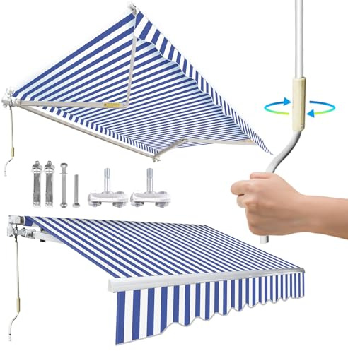 Hebitod Toldo de brazo articulado, toldo extensible para balcón, 350 x 300 cm, sin agujeros, resistente a la intemperie, resistente a la rotura, toldo articulado, incluye material de montaje, color