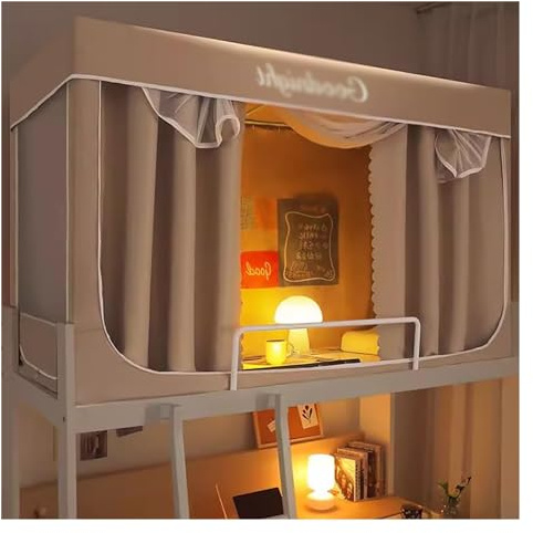 Tente de lit occultante double pour protection de l'intimité avec support, lit à baldaquin d'intérieur pour étudiant, enfant et adulte – Réduction de la lumière/installation facile