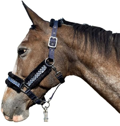 Brama West Cabestro de peluche de zafiro con brillantes azules – ajustable – azul marino – Talla Cob