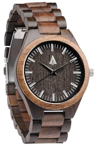 Treehut Wooden Watches for Men, Japanese Quartz Movement, Stylish Exotic Wrist Watch with Stainless Steel Buckle, Adjustable Straps, Watch Made from Ebony Wood, Relojes para Hombre