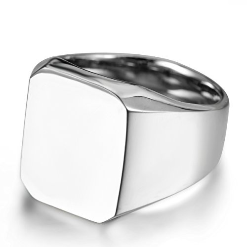 JewelryWe Sigillring, för män och kvinnor, stor, i rostfritt stål, glänsande ring, silver/svart/guldfärg, anpassbar, Rostfritt stål