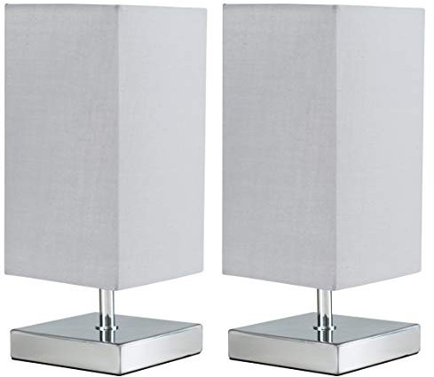 Pair of - Modern Square Polished Chrome Touch Table Lamps with a Grey Shade