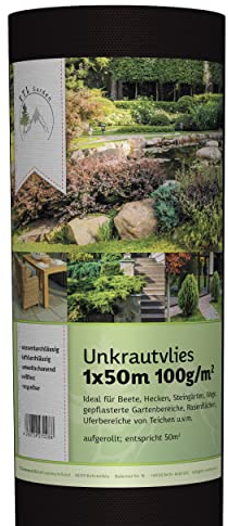 TTL Garden Toile non-tissée anti-mauvaises herbes 50 m² avec 100 g/m² – 1 m x 50 m – Rouleau de non-tissé de paillage, perméable à l'eau, indéchirable, résistant aux UV et respirant, contre les