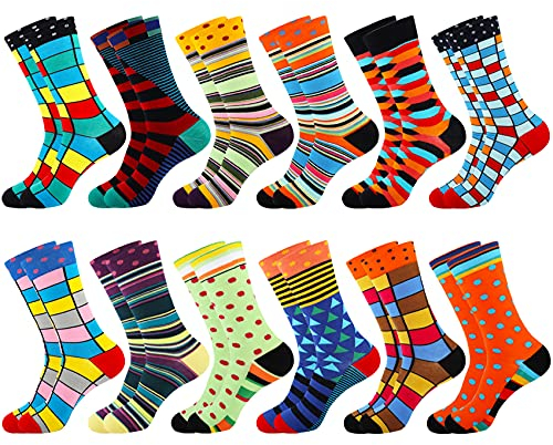 Jeasona 12 Paare Bunte Socken Herren 43-46 Lustige Socken Herren 43-46 Witzige Business Baumwolle Anzugsocken für Männer