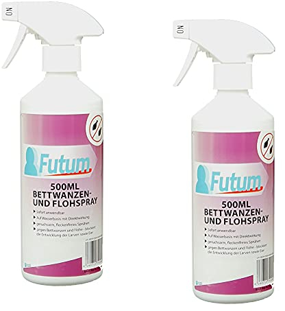 Futum2x500ml Bettwanzen - Floh Spray, Hochwirksam Larven & Eier bekämpfen, ohne Flecken & Treibgase, geruchsarm & Langzeitwirkung