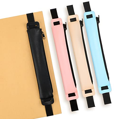 Containlol 4 Stück Bleistifttasche für Notizbuch Tagebuch Federmäppchen PU Leder Stift Mäppchen Bleistift Beutel für Notizbuch Planer mit Gummiband, Rosa Blau Khaki Schwarz