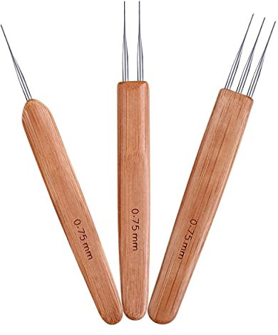 3 Pieces Crochet Needle Hair, Crochet Hook Bamboo Dreadlocks Needle Weaving Crochet for Hair Braiding, Latch Hook Crochet Needle for Kids Adults Braid Hair