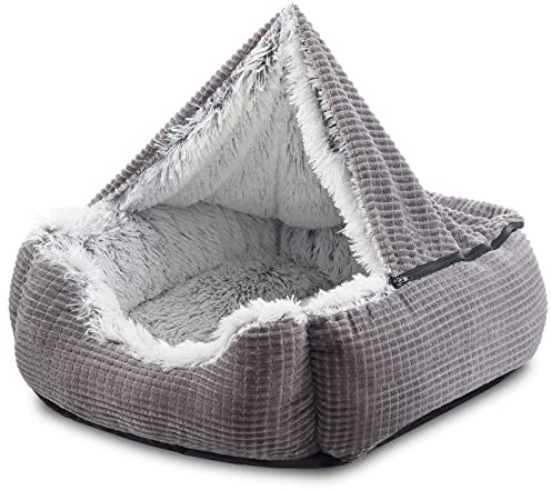 MIXJOY Dog Beds for Large Medium Small Dogs, Rectangle Cave Hooded Blanket Puppy Bed, Luxury Orthopedic Cat Beds for Indoor Cats, Warmth and Machine Washable (30 inches, Grey)