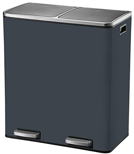 Selektiv sortering pedal köksbehållare stor kapacitet 60L (2 x 30 L) MAJOR rostfritt stål matt grå
