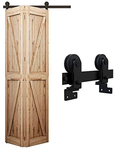 WOLFBIRD 5FT/1.5M Bi-Folding Binario per Porta Scorrevole Kit ferramenta per porte scorrevoli unidirezionali Nero e Rustico Porta Scorrevole Kit Piega Accessori Adatto per aperture porte 120-130 cm
