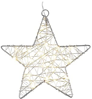 Ideen mit Herz Stella decorativa in filo, avvolta con catena luminosa a LED, funzionamento a batteria, luce bianca calda, ideale come decorazione natalizia (diametro 18 cm)