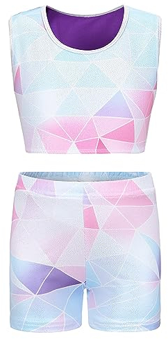 SEAUR Mädchen Turnanzug mit Shorts Haarband Gymnastikanzug Kinder Trikot Gymnastik Turnen Tanzen Kleidung Klassisch Ärmellos Ballet Trikotanzug 7-8 Jahre