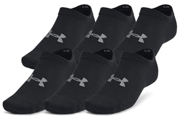 Under Armour Unisex-Adult Essential No Show Socks 6 Pack, (001) Black/Black/Castlerock, Large