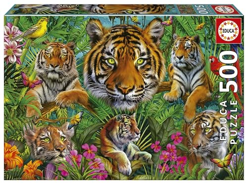 Educa - Puzzle de 500 pièces pour Adultes | Jungla de Tigres. Mesure: 48 x 34 cm. À partir de 11 Ans (19902)