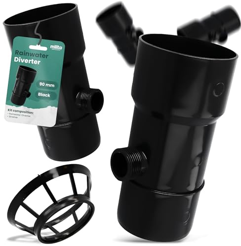 Millto™ Regnuppsamlare Hängrännavlopp För Regntunna DN Ø90 mm 1'' Svart | Vattenuppsamlare Regnvattenuppsamlare Regnvatten Avloppsrör Regnvattenfilter
