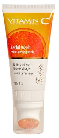 Arganicare Frulatte Vitamine C Gel Nettoyant Visage avec Brosse 150 mL – Nettoyage + Massage en 1 geste, Vitamine C, Thé Vert & Concombre, Purifie et affine visiblement les pores, usage quotidien
