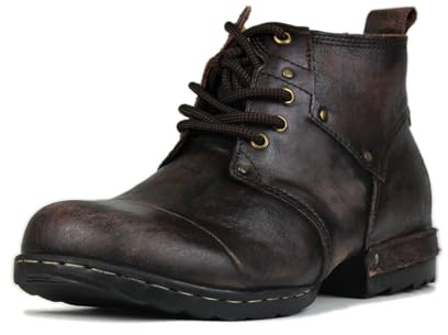 OSSTONE Scratch Black Metal Toe Design för extra stöttålighet, motorcykelstövlar för män, fotled, promenad, mode, snörning, läder, Chukka, stövlar OS-6015-3-A-R, Retro mörkbrun, 48.5 EU