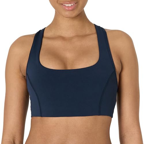 Amazon Essentials Reggiseno Sportivo Active FormFlex Buttery Soft Light Support Collo Quadrato Racerback, Blu Navy, XL