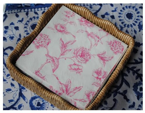 Stxy's 3-PLY Pink Floral Napkins (60ct) (Smudge Free & Food Grade Ink) Toile Pink and White Floral Cocktail Napkins Flower Cocktail Napkin for girls baby shower, Decoupage, girly birthday party decor