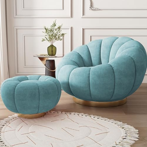 Comoda sedia girevole blu per camera da letto, sala lettura, girevole a 360 gradi, poltrona da club