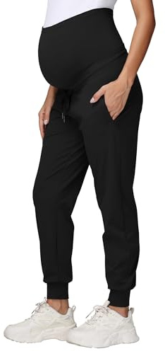 Gowjog Pantalon Grossesse Femme Jogging | Taille Haute, Élastique, Avec Poches, Cordon de Serrage, Maternité, Maison, Yoga, Sport