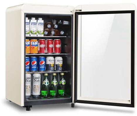 HAILANG Retro Beverage Refrigerator Cooler, 3.2 Cu.ft Mini Fridge with Glass Door for Soda Beer Wine, Beverage Cooler Prefect for Home, Bar