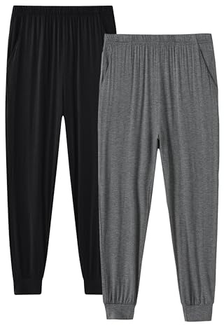 MoFiz Långa Pyjamasbyxor Barn Pojkar Mjuka Unisex Joggare Byxor 2 Delar Med Fickor 7-18 År, Svart/grå, XL