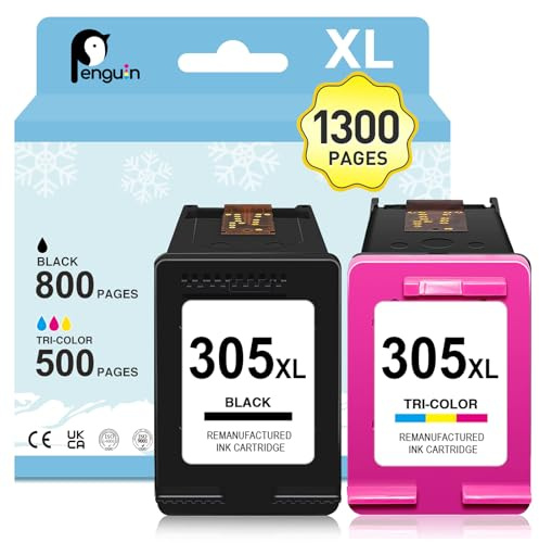 Penguin 305XL Cartouche pour HP 305 DeskJet 2820e 2800e 2810e 2822e 2821e 2823e 4220e 4210e 4200e 4222e 4230e Envy 6432e 6032e 6020e 6420e Imprimante Cartouches Encre Remplacement 305 XL Noir Couleur