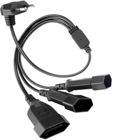 3-i-1-förlängningskabel med platt europeisk Schuko-kontakt, 0,5 m EU-kontakt till 3 strömuttag, 90° platt strömkabel, 250 V/2,5 A, förlängningssladd för PC, TV