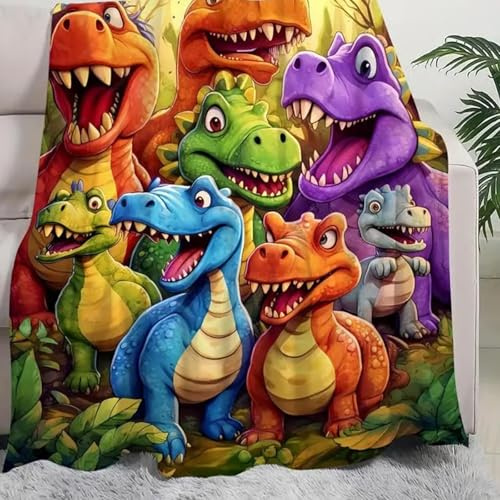 Coperta con dinosauro sorridente, con stampa digitale HD, leggera, in flanella, morbida, divertente, per casa, camera da letto, divano, letto (152,4 x 203,2 cm)