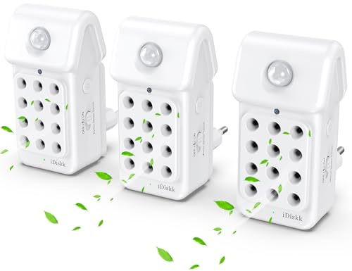 IDsikk Ionisk luftrenare till plugg, 12 negativa jonsändare, rörelsesensor med nattlampa, utan filter, ultratyst <17 dB, 1W (förpackning med 3)