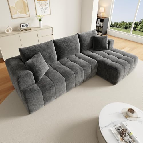 Wyibwy Sofá esquinero modular en forma de L, sin estructura, cómodo tejido de chenilla, sofá modular, sofá de 3 plazas, diseño de suelo bajo, no requiere montaje, gris