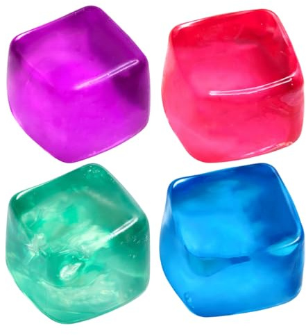 Ice Cube Slow Rising Fidget, Stress Relief Cube Set for Focus and Anxiety Management, 4 Pack Multicoloured Fidget Cubes with Slow Rising Feature, 5 cm Clear Stress Balls for Office and Study Use