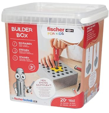fischertechnik Fischer for Kids Builder-Box Juego de Herramientas +3 años | Kit de herramientas para niños 579435, complemento ideal para el banco de trabajo, con tacos DUO Kid y atornillador manual