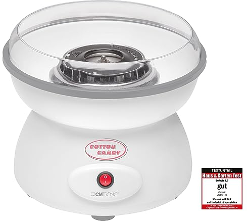 Clatronic Zuckerwatten-Maker | Süße Leckereien für jede Party | Zuckerwattemaschine mit Quarz-Heizelement | Große Zuckerwattenschale | Transparenter Spritzschutz | inkl. Messlöffel | ZWM 3478