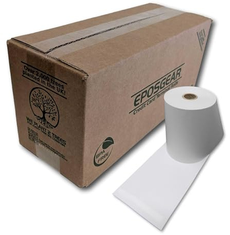 EPOSGEAR® (10 Rolls) 57mm x 50mm 57x50 Thermal Paper Till Cash Register Credit Card PDQ Swipe Machine Rolls
