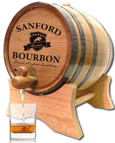 Personalized 2 Liter Oak Bourbon Aging Barrel with Wood Stand, Bung & Spigot - Age Cocktails, Bourbon, Whisky, Rum, Tequila, Mead Wine - Wooden 2L Mini Whiskey Barrels (B400)