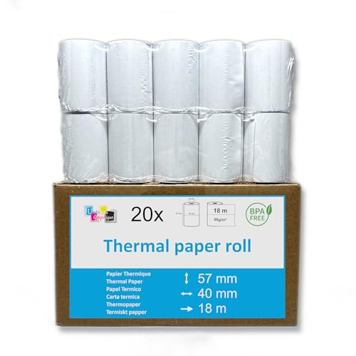 20 rouleaux thermiques 57 x 40 x 12 pour appareils avec imprimante thermique, compatible pour TPE Ingenico iWL220, papier thermique ticket de caisse, sans bisphénol A Ø40 mm