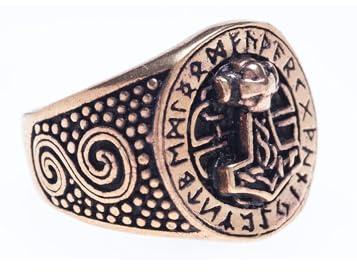 Battle-Merchant Bronzer Wikingerring med runda och torshammer Bronzering LARP Wikinger medelålders olika storlekar BRONS Ringgröße 23/72