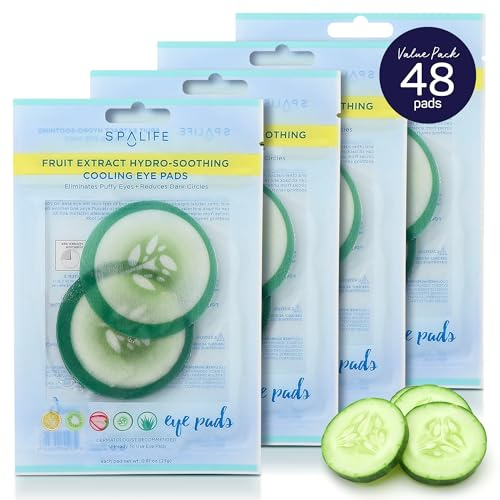 SpaLife Cooling Cucumber Eye Pads | Mothers Day Gifts & Korean Dark Circles & Puffy Eyes Treatment | Nourishing Cucumber Eye Pads | Eye Mask for Puffy Eyes Daily Depuffing Eye Patches | 4 Packs of 12