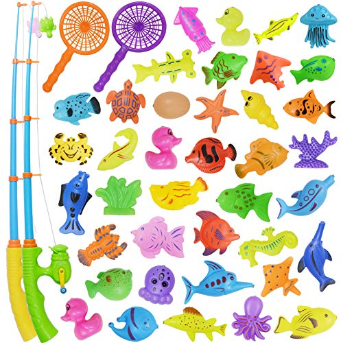 Nunki Toy Fishing Toy,Bath Toy,39 Piece Magnetic Fishing Toy, Waterproof Floating Bathtub Toy Fishing Learning Education Play Set,Outdoor Fun Fishing Game Great Gift for Todders Kids