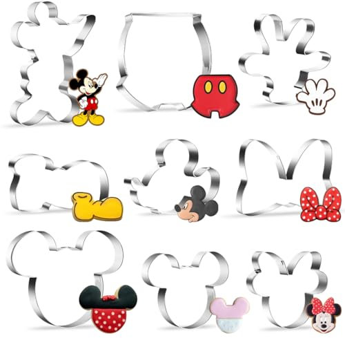 9 Stück Ausstechformen Mickey Mouse, Minnie Maus Kopf Keksausstecher, Edelstahl Plätzchen Ausstecher Set, Fondant Ausstechform Tier Mouse Fliege, Cookie Cutter Geschenke für Themed Party Kuchendeko